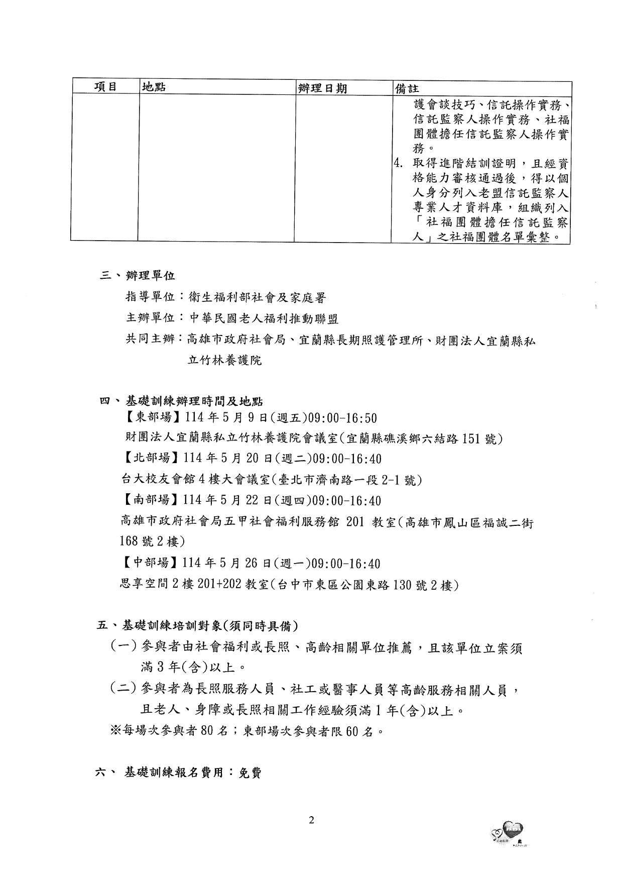 1140017檢送本聯盟辦理「114年高齡者財務權益保護暨信託監察人培訓課程 基礎訓練」報名簡章乙份。敬請 貴單位轉知相關人員踴躍報名參加，請查照。_page-0006